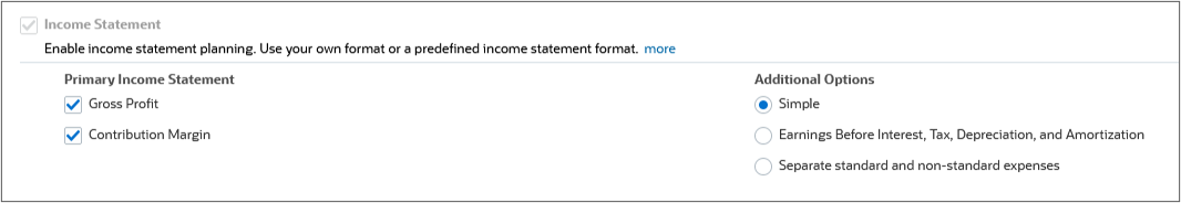 Income Statement selections